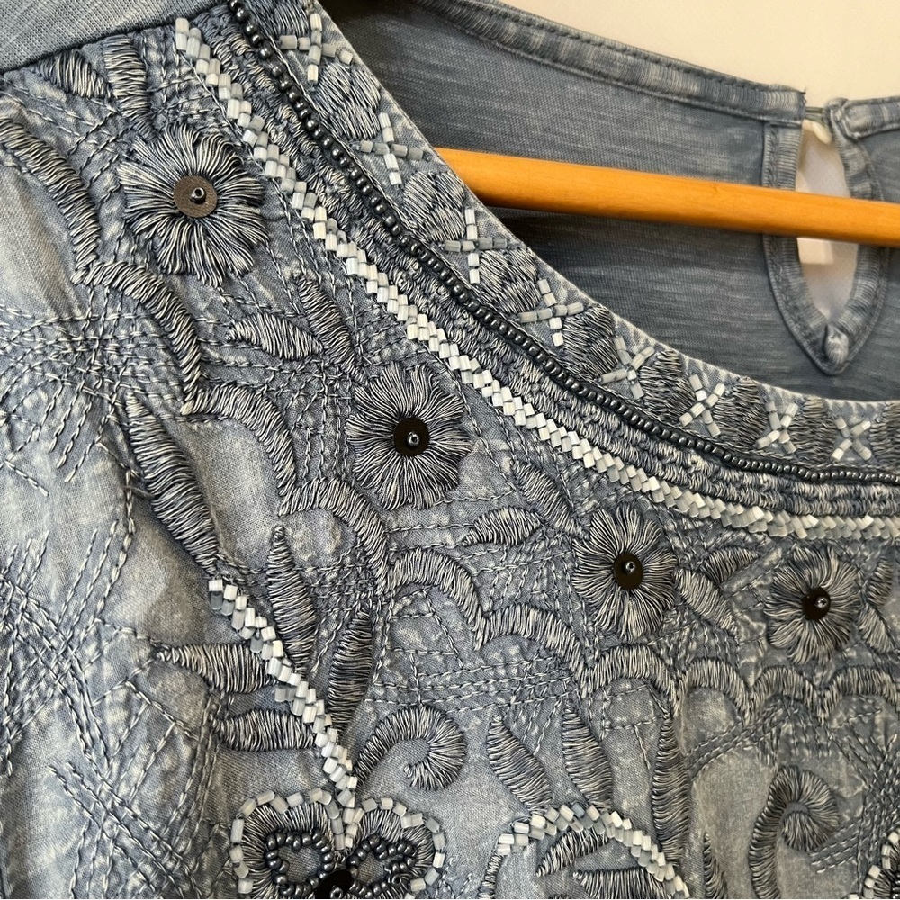 Soft Surroundings Blue Embroidered Beaded Tunic - Picture 3 of 10